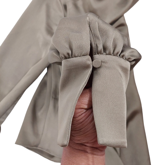 Jonathan Simkhai Olive Green Alice One-shoulder Draped Satin-Like Blouse - Picture 9 of 15